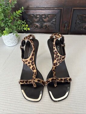 Donald J. Pliner Leopard Print Slingback Heels - Black Footbed